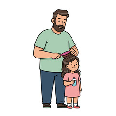 Obraz premium Father brushing daughter's hair in the morning while enjoying quality time together