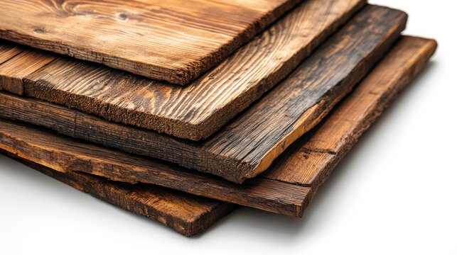 A stack of wooden boards with a white background
