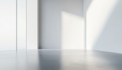 Empty, bright interior space with soft sunlight