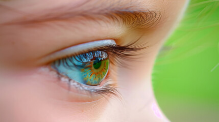 Fototapeta premium Blurred Eye with Sharp Horizon in Pupil Symbolizing Vision and Perception Limits