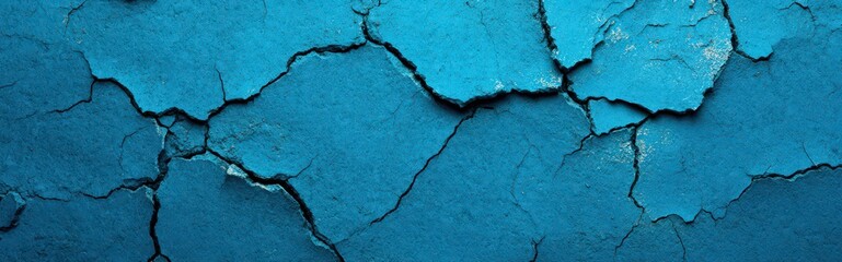 Obraz premium High Detail Cracked Clay Surface with Abstract Depth in Vibrant Blue Color Palette