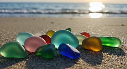 Sea Glass Treasures on a Sunny Beach