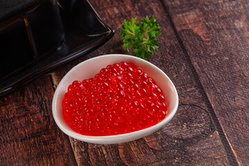 Salmon red caviar in the bowl