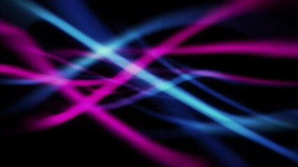 Abstract animation of flowing pink and blue light streaks. Soft, wavy lines intersect and move across a black background - Powered by Adobe
