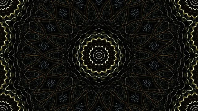 Black and white abstract design with seamless fractal pattern and round mandala illustration.