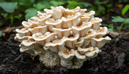 Fresh wild mushroom growing in forest, closeup view