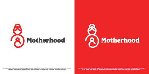 Mother baby clinic logo design illustration. Silhouette illustration support mother and baby health. Abstract geometric icon symbol calm gentle people simple minimal.