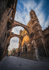 Side view of Palermo Cathedral Duomo di Palermo in Palermo, Sicily, Italy. June 2023