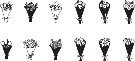 Bouquet Clipart Collection. Flower Gift Illustrations. Vector Bouquet Design Set.