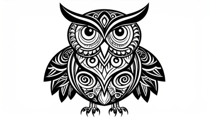 Fototapeta premium Ornate, black and white stylized owl design.