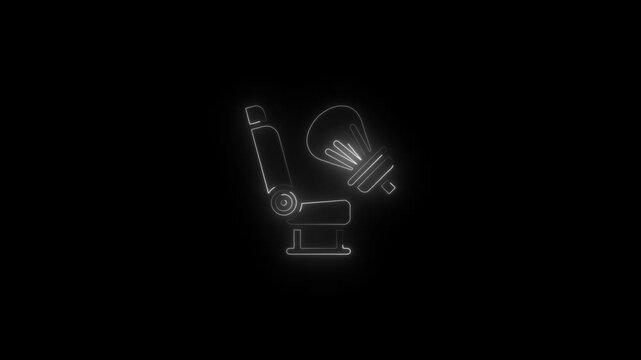 Glowing neon breast pump expressing milk into a bottle icon.HD motion graphic video animation with neon effects.isolated on a black background.