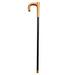 Elegant walking cane with a wooden handle stands tall against the dark background, stylish support