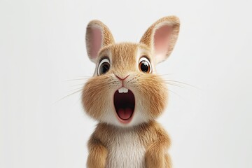 Obraz premium A Cute Cartoon Bunny Expressing Surprise with Big Eyes and Open Mouth, Portrayed in a Whimsical Style Against a Bright White Background