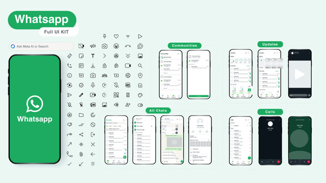 Whatsapp Mobile Application Full UI Kit Vector Template
