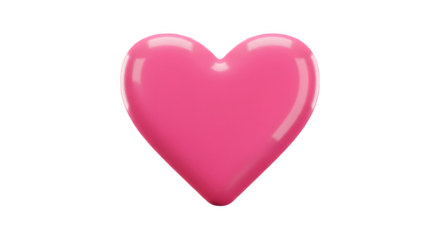 A vibrant pink heart, symbolizing love and affection. 3D icon, plastic illustration style on transparent or white background