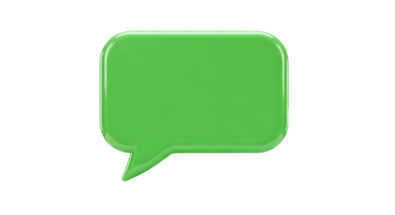 Bright green speech bubble, perfect for communication concepts. 3D icon, plastic illustration style on transparent or white background