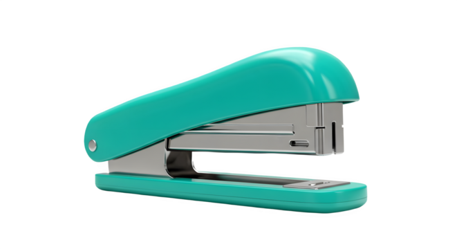 Teal stapler on a black background.  A simple, clean office supply. 3D icon, plastic illustration style on transparent or white background