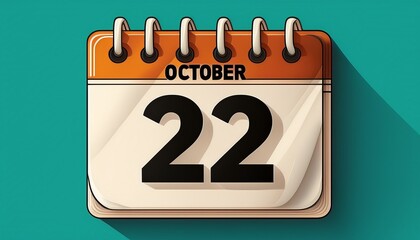 Illustration of paper calendar with date 22 October. Day and month for birthday, anniversary or appointment
