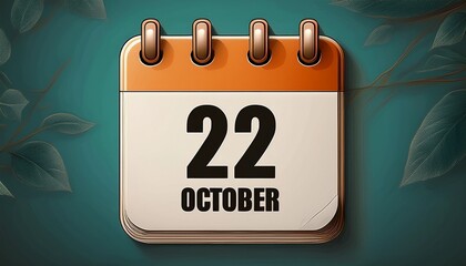 Illustration of paper calendar with date 22 October. Day and month for birthday, anniversary or appointment