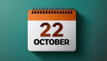 Illustration of paper calendar with date 22 October. Day and month for birthday, anniversary or appointment