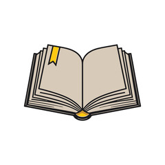 Clean Line Art Illustration of an Open Book with Flat Pages