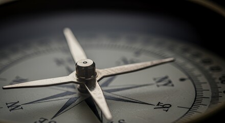 Close-up of Antique Compass Needle Pointing North