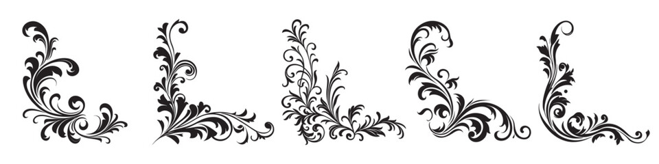 Elegant vintage floral corner ornaments set ? decorative swirl elements for frames, invitations, and design..eps
