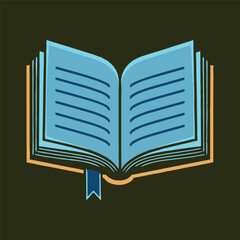 Clean Line Art Illustration of an Open Book with Flat Pages