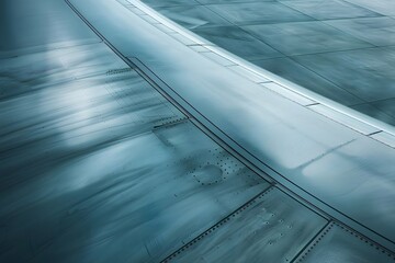 Exploring the Intricate Metalwork of an Airplane Wing: A Detailed Examination of its Panels, Rivets, and Seamless Construction, Showcasing the Engineering Marvel of Flight.