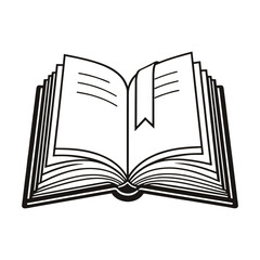 Clean Line Art Illustration of an Open Book with Flat Pages
