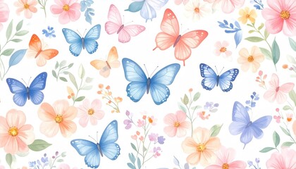 Colorful floral and butterfly pattern design.
