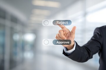 Businessmen point to tick correct sign mark in checkbox for reject quality document and project control. Excellence in document correction, ensuring quality and ISO certification for top Service