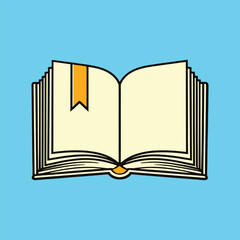 Clean Line Art Illustration of an Open Book with Flat Pages