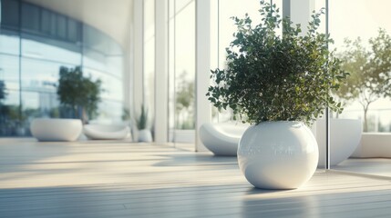 Modern office lobby plants sunlight