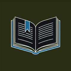 Clean Line Art Illustration of an Open Book with Flat Pages