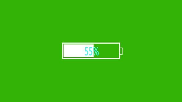 100-0 charging less percent Battery animation 4K, Graphic animation of battery icon charging, increasing and decreasing animation in alpha channel