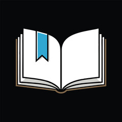 Clean Line Art Illustration of an Open Book with Flat Pages