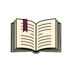 Clean Line Art Illustration of an Open Book with Flat Pages