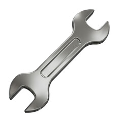 Shiny chrome wrench isolated on black background. 3D icon, plastic illustration style on transparent or white background
