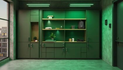 Modern Green Storage Unit In Minimalist Apartment