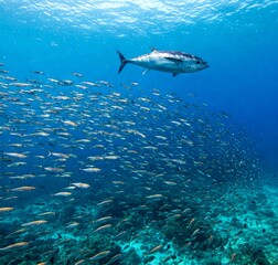 Fototapeta premium Tuna Hunting a School of Fish