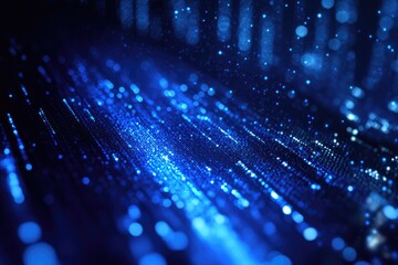 Fototapeta premium Abstract digital network, glowing blue particles flowing across dark background