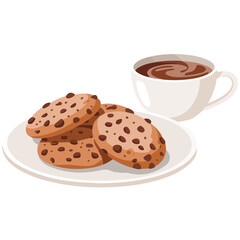 Oatmeal cookies with hot beverage snack isolated vector illustration on white background