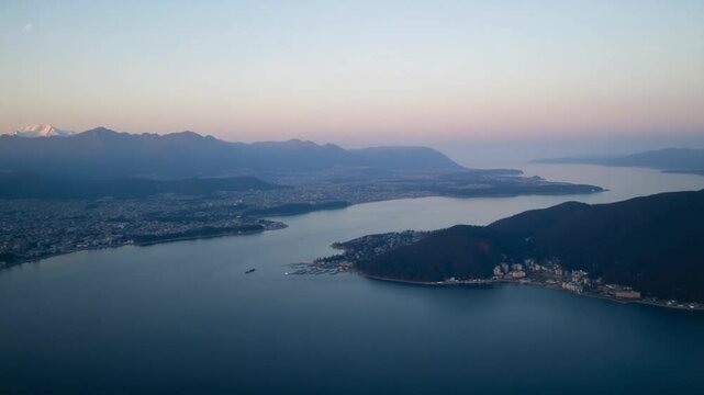 Aerial view of sea landscape north of Vancouver in the evening.