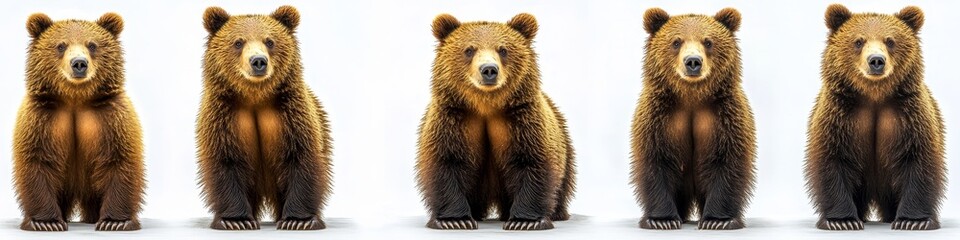Obraz premium Five Brown Bear Cubs on White Background Studio Shot