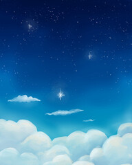 Fototapeta premium Bright Cloudscape under a Star Filled Sky Digital Fantasy Background