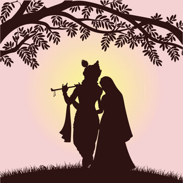 Radha Krishna Romantic Silhouette Art for Janmashtami and Hindu Festival Design .