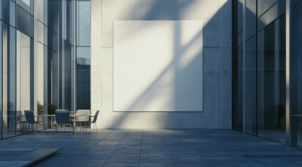 Obraz premium Modern, minimalist interior courtyard with large blank canvas