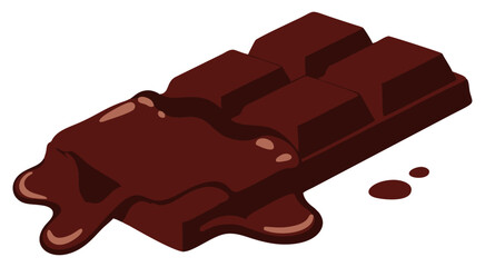 Vector illustration of a chocolate bar with melted caramel filling oozing over the surface, shown in a tempting three-dimensional perspective.