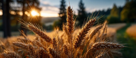 Golden wheatfield basking in the evening light